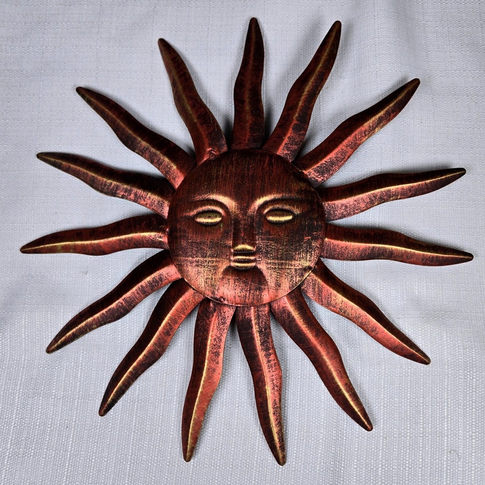 Celestial Boho Sun Face Metal Wall Art Decor Copper Bronze Gold 12" Sunburst